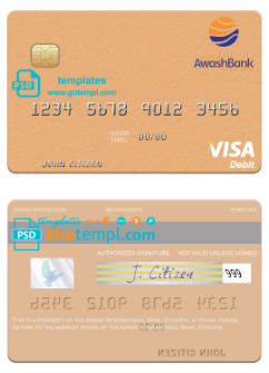 Ethiopia Awash International Bank visa debit card template in PSD