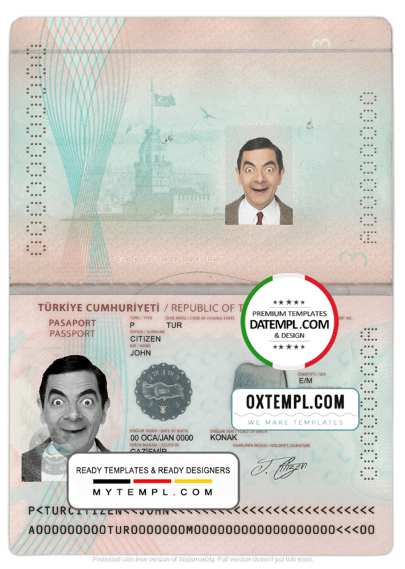 editable template, Turkey passport template in PSD format, fully editable (2018 - present)