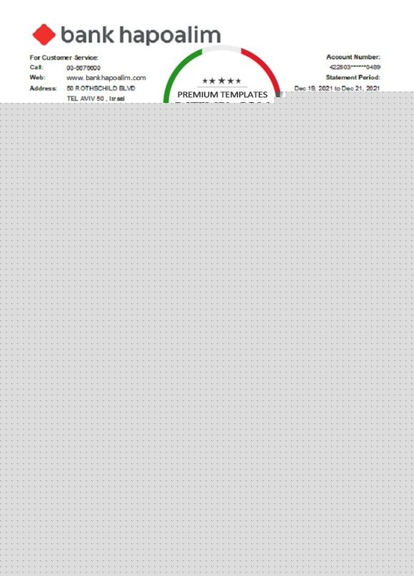 editable template, Israel Bank Hapoalim bank statement easy to fill template in .xls and .pdf file format