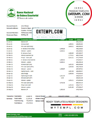 Equatorial Guinea The National Bank of Equatorial Guinea bank statement template in Word and PDF format