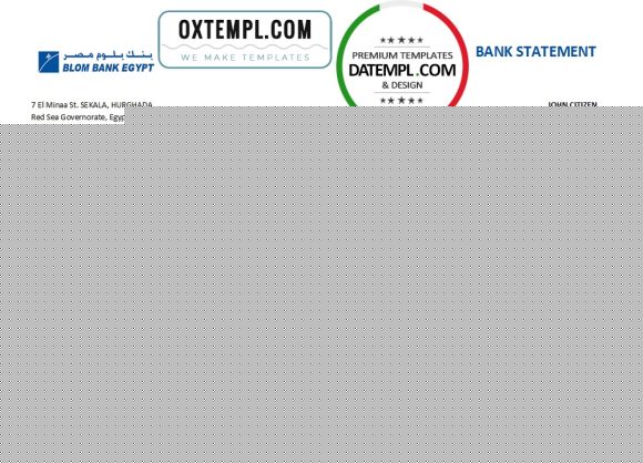 editable template, Egypt Blom Bank of Egypt bank statement easy to fill template in Excel and PDF format
