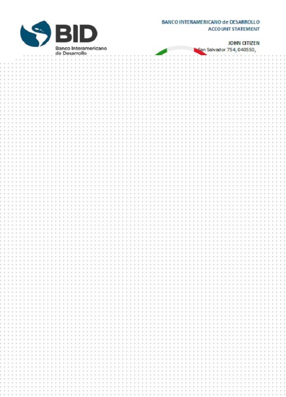editable template, Ecuador Banco Interamericano de Desarrollo BID bank statement easy to fill template in .xls and .pdf file format