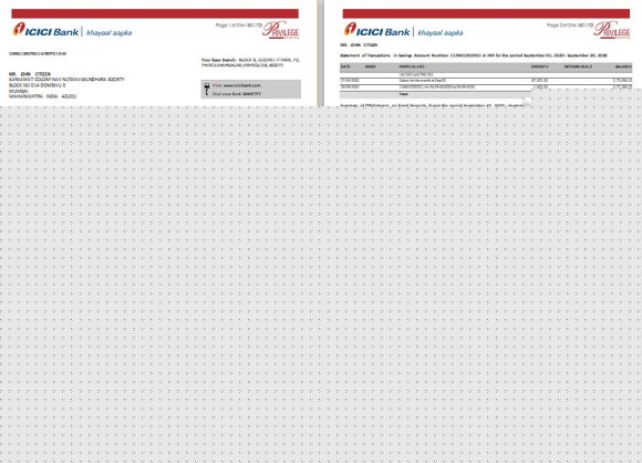 editable template, India ICICI Bank statement template in Excel and PDF format (2 pages)
