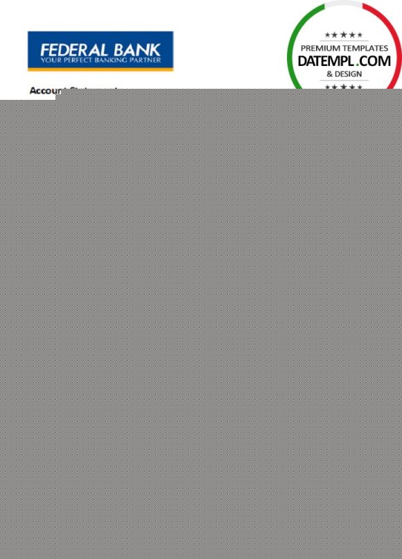 editable template, India Federal Bank statement easy to fill template in .xls and .pdf file format