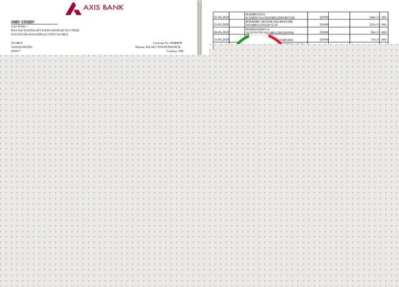 editable template, India Axis Bank statement template in Word and PDF format (2 pages)
