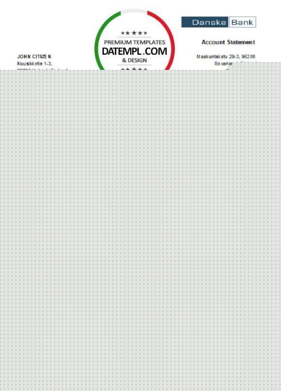 editable template, Finland Danske bank statement easy to fill template in .xls and .pdf file format