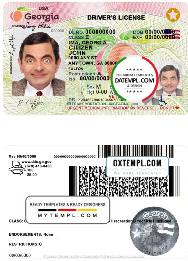 Georgia driver license PSD template