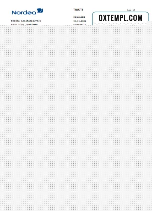 editable template, Finland Nordea bank statement template in Excel and PDF format