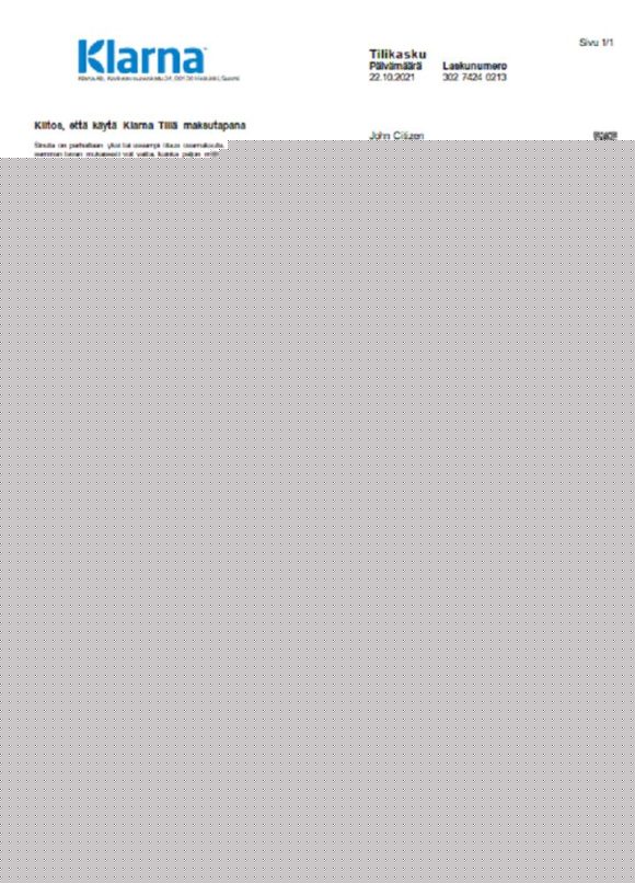 editable template, Finland Klarna Bank statement template in Word and PDF format, in Finnish language