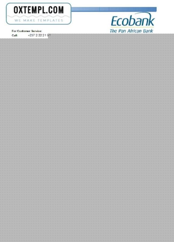 editable template, Cameroon Ecobank bank statement easy to fill template in .xls and .pdf file format
