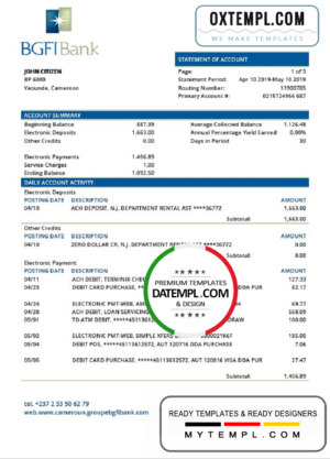 Cameroon BGFI Bank statement template in Word and PDF format