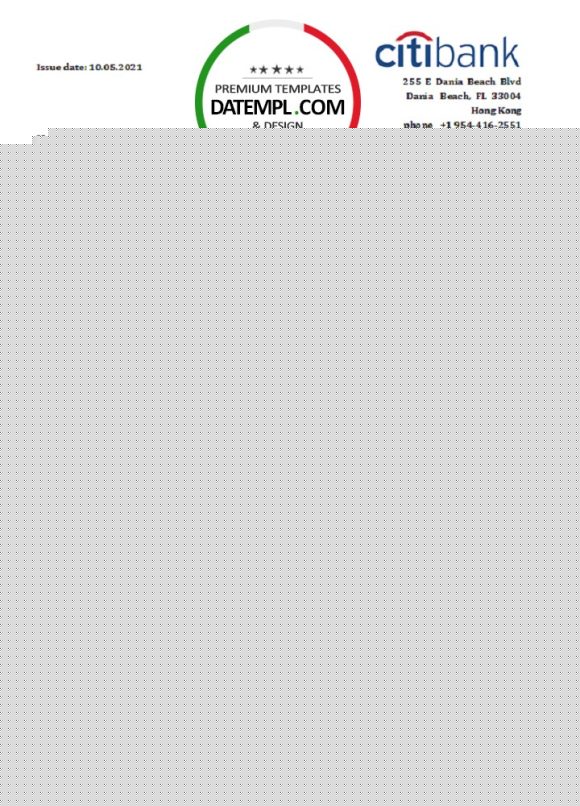 editable template, Hong Kong Citibank proof of address bank statement template in Excel and PDF format