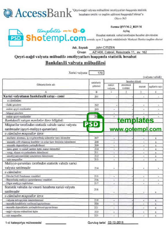 editable template, Azerbaijan Access bank statement template fully editable in PSD format 