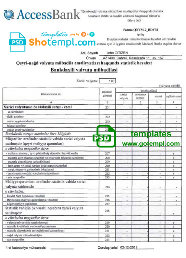 editable template, Azerbaijan Access bank statement template fully editable in PSD format 