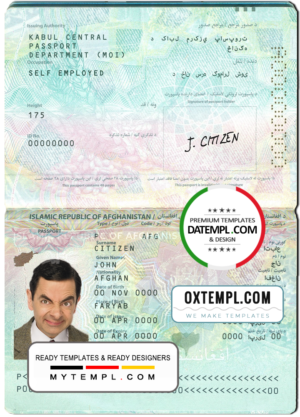 editable template, Afghanistan passport template in PSD format, fully editable