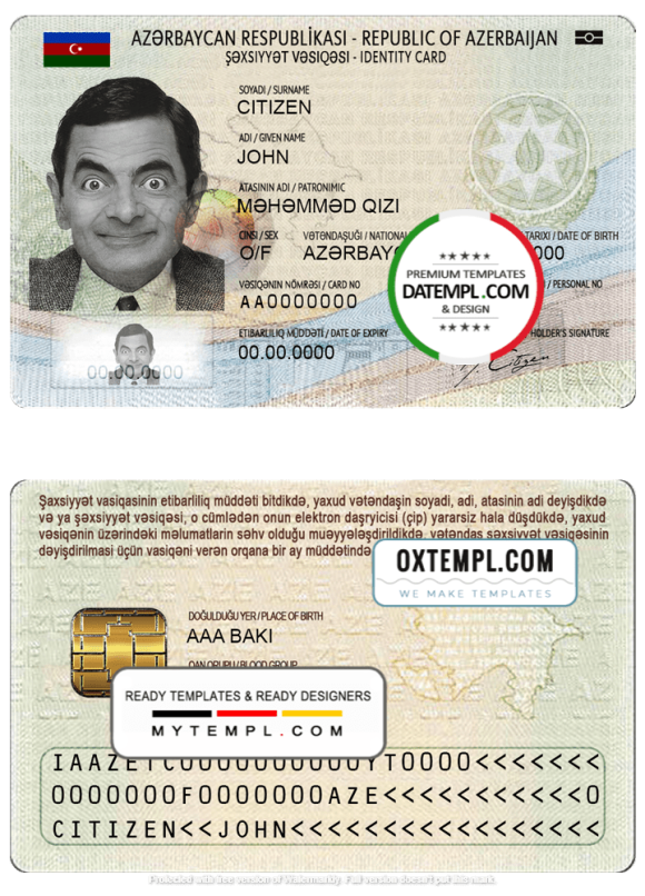 editable template, Azerbaijan ID template in PSD format
