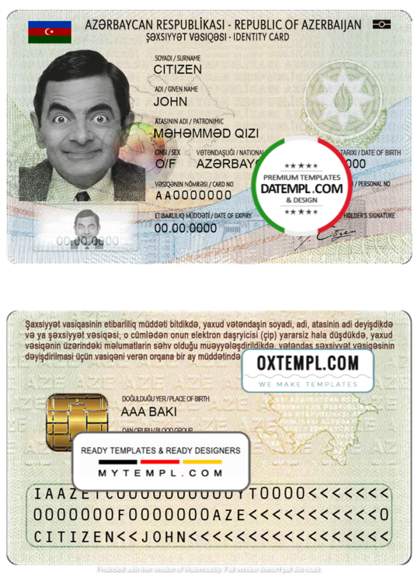 editable template, Azerbaijan ID template in PSD format