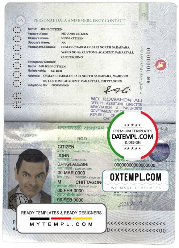 editable template, Bangladesh passport template in PSD format, fully editable