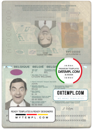 editable template, Belgium passport template in PSD format