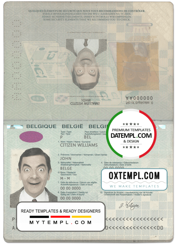 editable template, Belgium passport template in PSD format