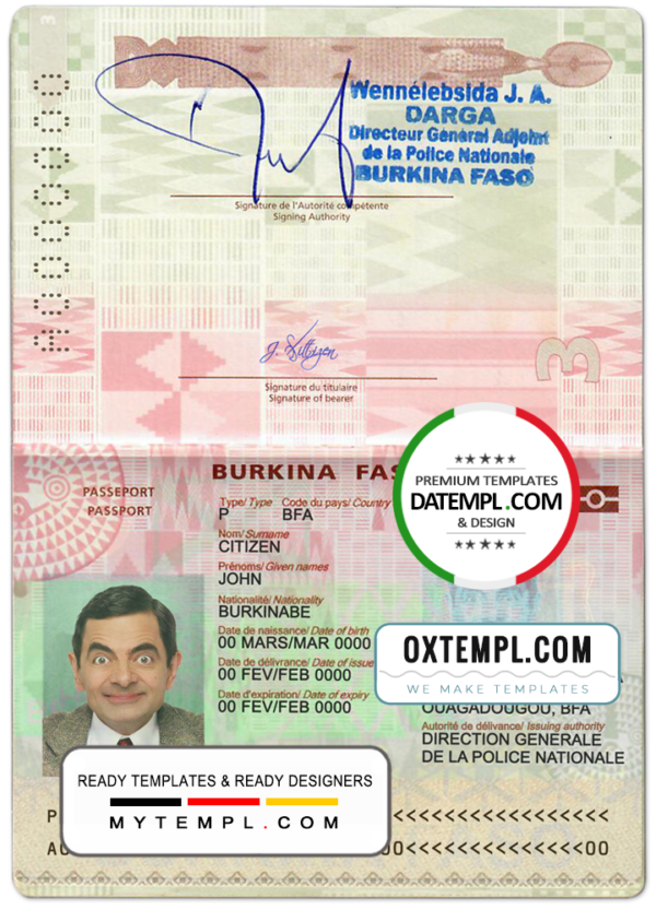 editable template, Burkina Faso passport template in PSD format, fully editable (2018 - present)