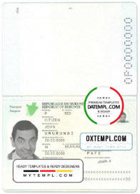 editable template, Burundi passport template in PSD format, fully editable