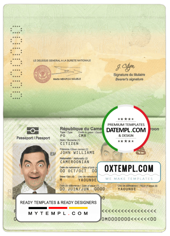 editable template, Cameroon passport template in PSD format
