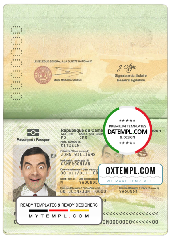 editable template, Cameroon passport template in PSD format