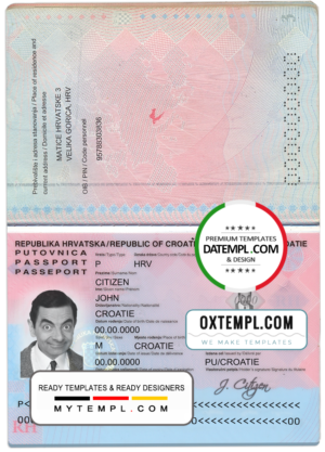Croatia passport template in PSD format, fully editable