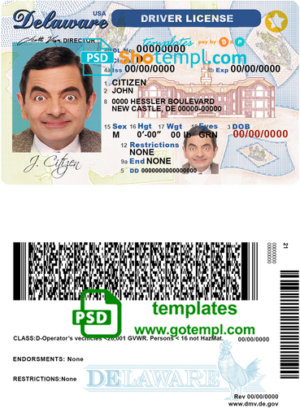 USA Delaware driver license template in PSD format