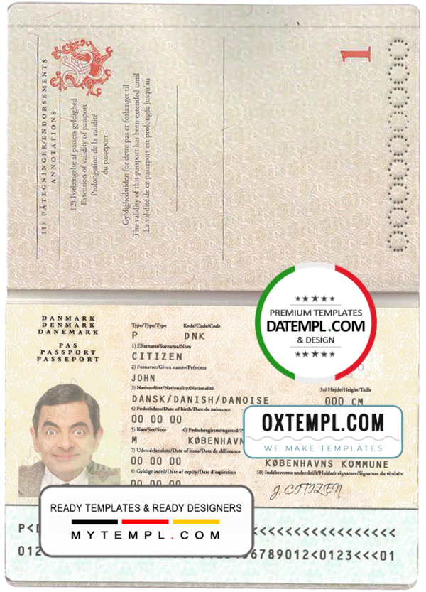 editable template, Denmark passport template in PSD format, fully editable