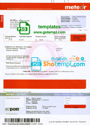 editable template, Ireland Meteor utility bill template fully editable in PSD format