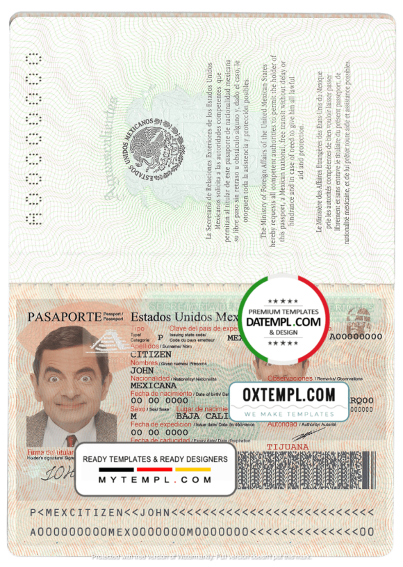 editable template, Mexico passport template in PSD format, fully editable