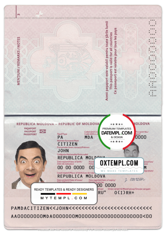 editable template, Moldova passport template in PSD format, fully editable (2014 - present)