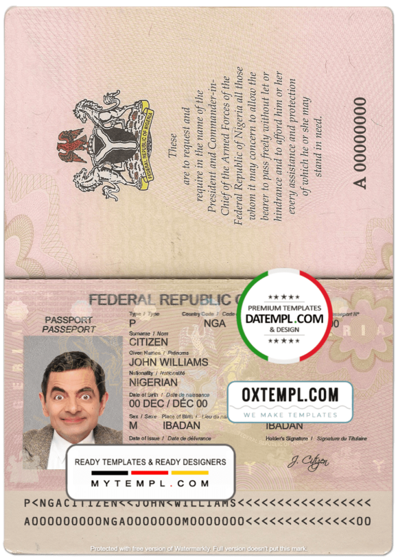 editable template, Nigeria passport template in PSD format, fully editable