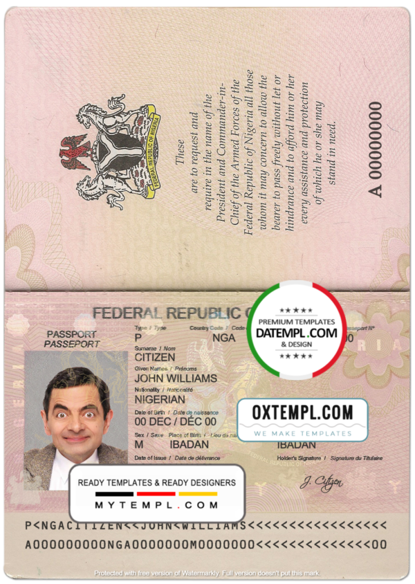 editable template, Nigeria passport template in PSD format, fully editable