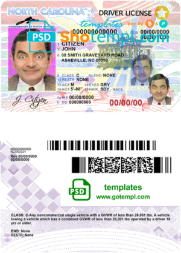 USA North Carolina driving license template in PSD format