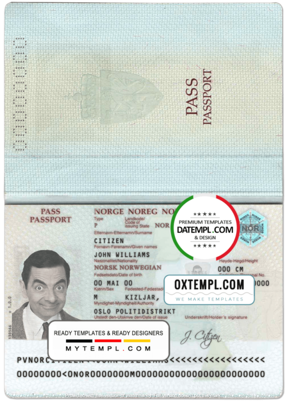 editable template, Norway passport template in PSD format