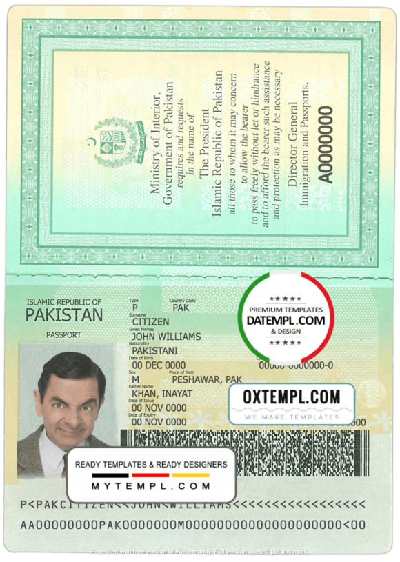 editable template, Pakistan passport template in PSD format