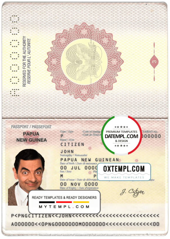 editable template, Papua New Guinea passport template in PSD format