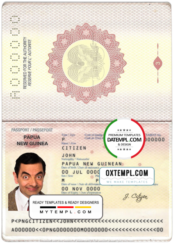 editable template, Papua New Guinea passport template in PSD format