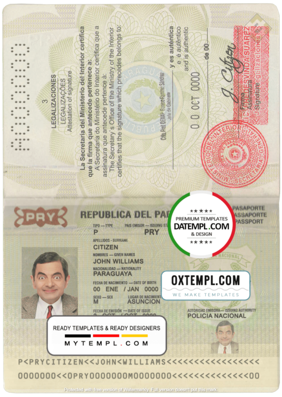 editable template, Paraguay passport template in PSD format