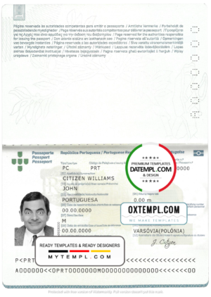 Portugal passport template in PSD format