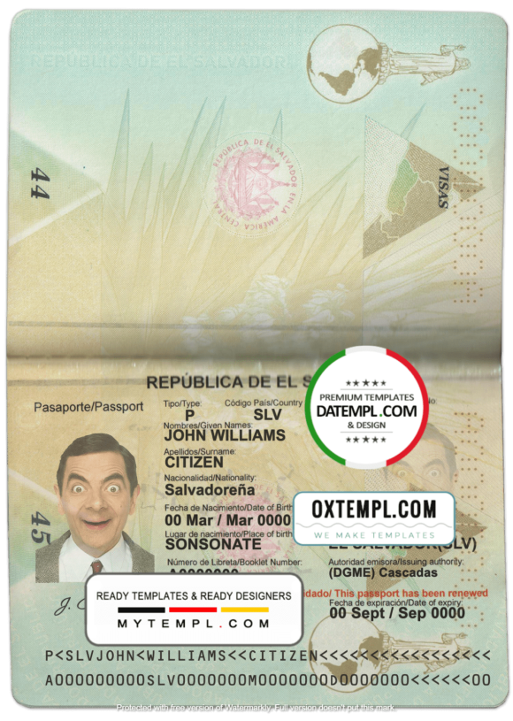 editable template, Salvador passport template in PSD format, fully editable