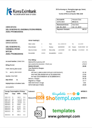 Korea Eximbank template in Word and PDF format, good for address prove
