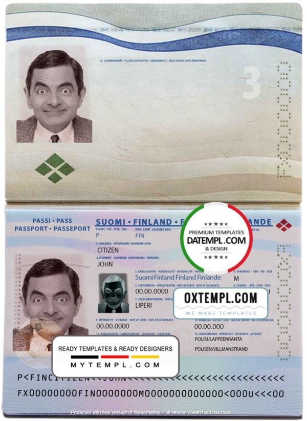 editable template, Finland passport template in PSD format at the best price