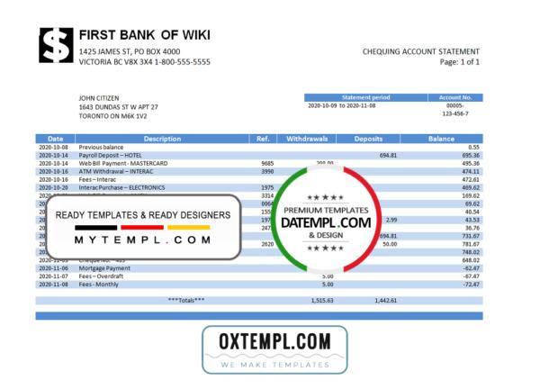 editable template, USA First Bank of Wiki easy to fill proof of address in Word and PDF format (.doc and .pdf)