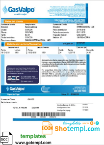 editable template, Chile GasValpo utility bill template, fully editable in Word and PDF format