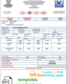 editable template, Turkey water utility bill template in Word and PDF format