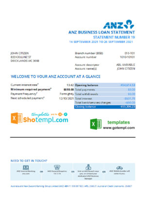editable template, Australia ANZ proof of address bank statement template in .xls and .pdf format, fully editable